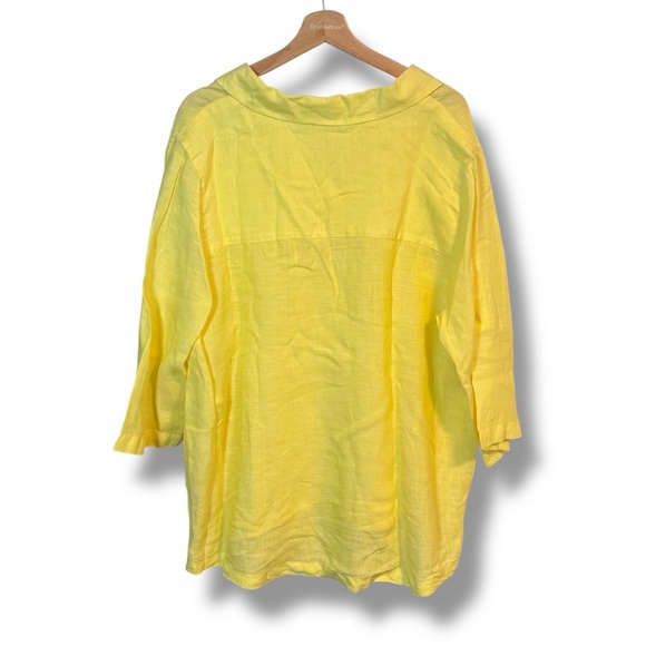 TAHARI 100% Linen Yellow/Chartreuse 3/4 Sleeve Tunic Top - Picture 2 of 5